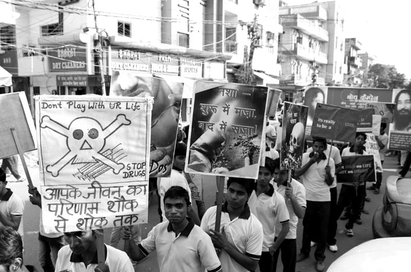 DJJS Volunteers marched to out loud their voice against drug abuse at Karkardooma, New Delhi