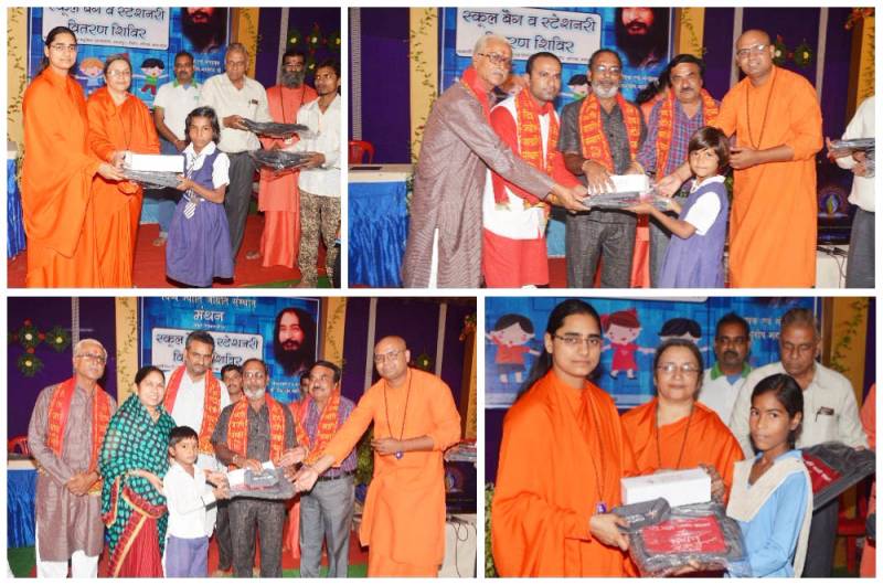 Divya Jyoti Jagrati Sansthan distributed school bags, bottles and stationery kits to 200 students of villages Bamooliya and Hingoni , Shyampur, Sihore, Bhopal, Madhya Pradesh