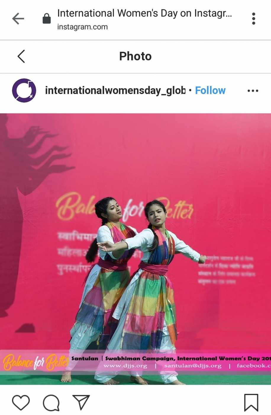 Worldwide International Women’s Day community accorded DJJS Santulan’s initiative  as the #IWD 2019 Best Practice in the category of ‘Grassroots Impact’