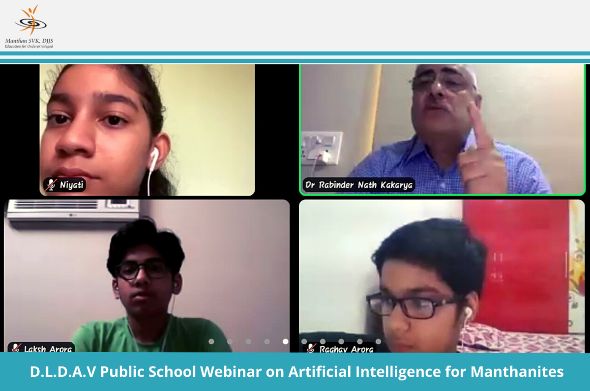 Manthanites & Teachers Participated in Webinar on Artificial Intelligence organized by DLDAV Model School, Pitampura, New Delhi
