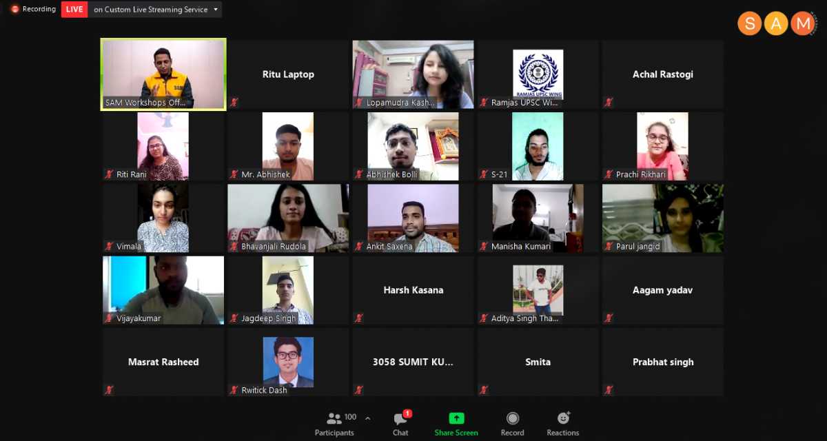 Virtual event by SAM workshops at Avyukt 21, Ramjas College, DU
